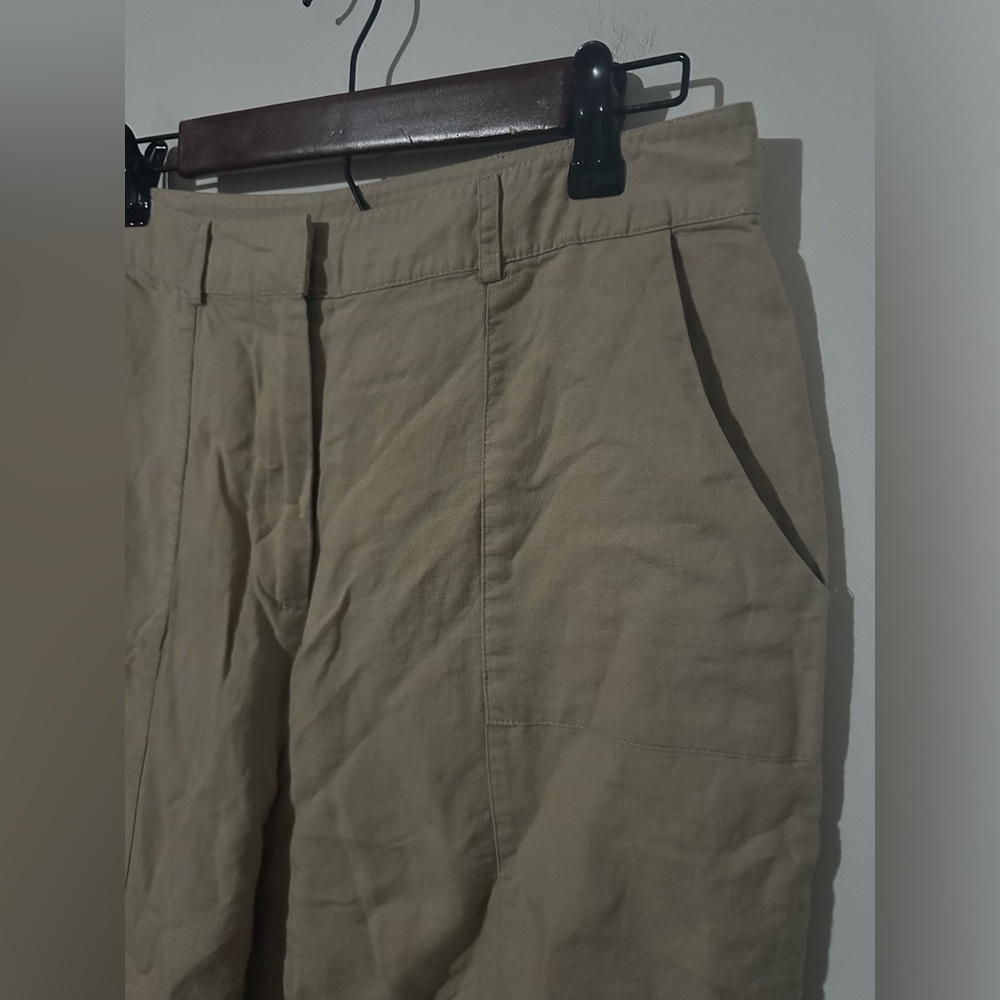 Women’s Jaclyn Smith Linen Cotton Blend Beige Crop Wide Leg Pants - Picture 3 of 5